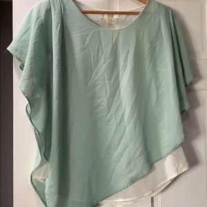 Mint green and cream blouse.